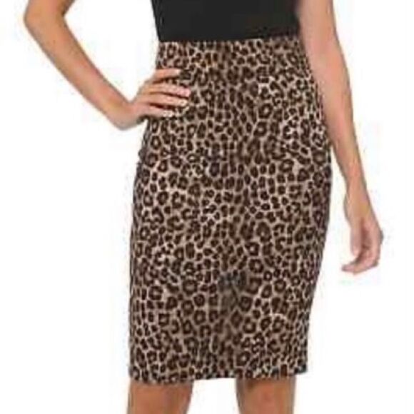 Micheal Micheal Kors Wm’s Sz 2 Animal Print Leopard Pencil Knee Length Skirt - Picture 1 of 5